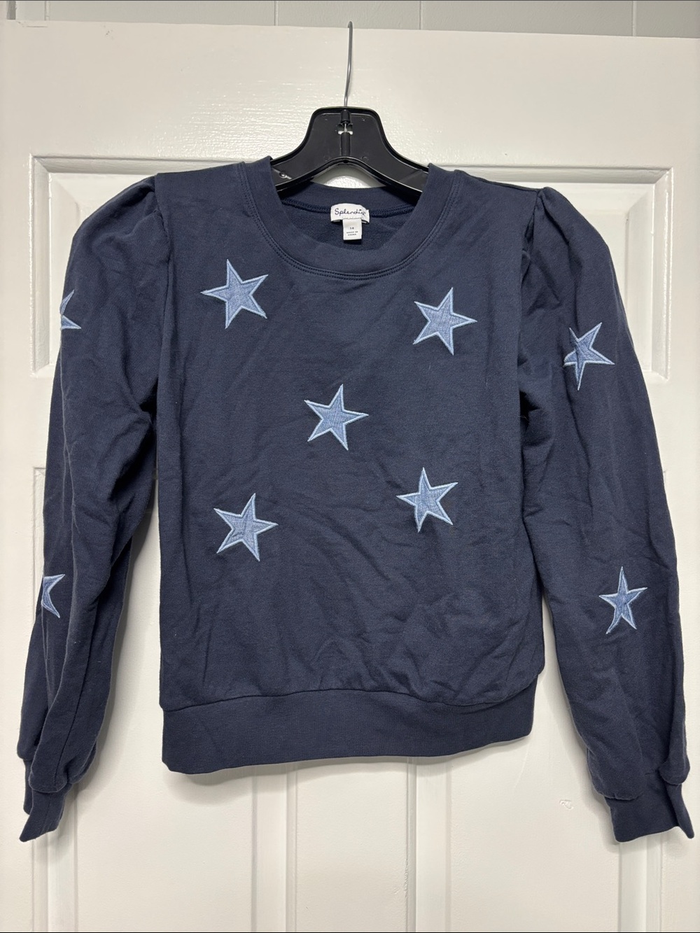 Splendid Girls Star Print Puff Sleeve Sweatshirt Blue Size 14